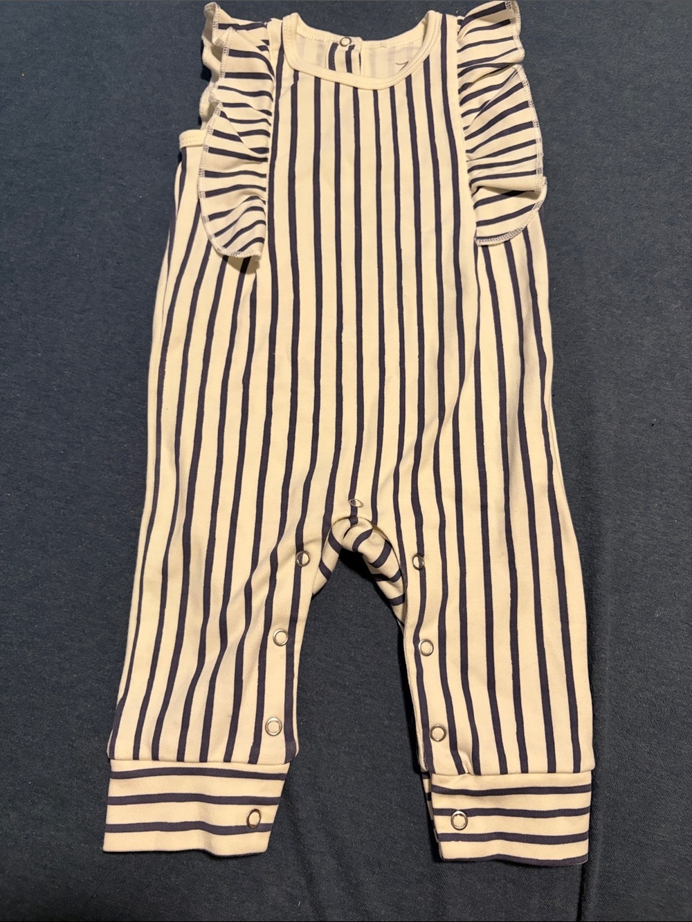 Pehr striped Navy and White Ruffle Baby One-Piece 0-3 months